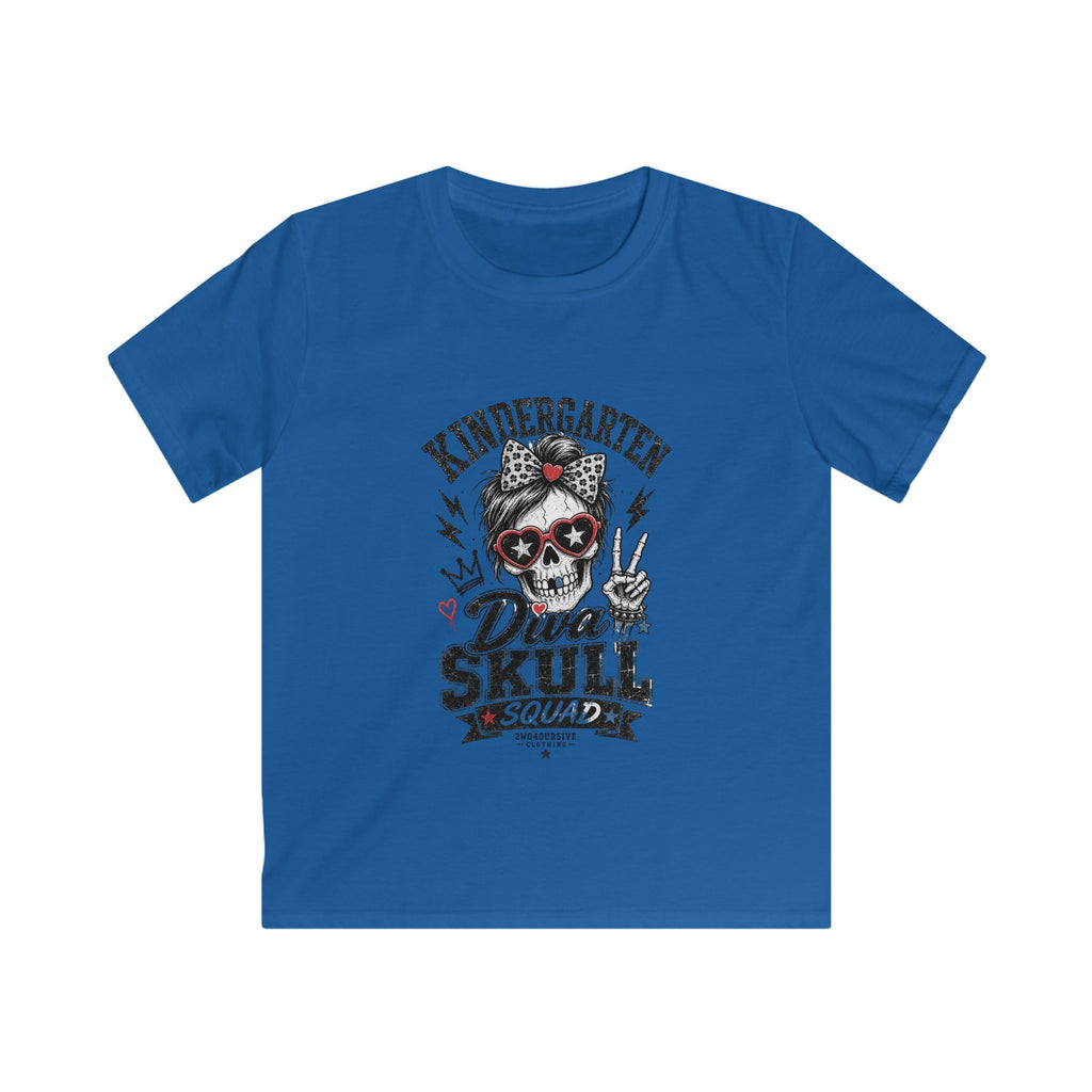 Kids Tee — "Kindergarten Diva Skull Squad" Graphic Shirt