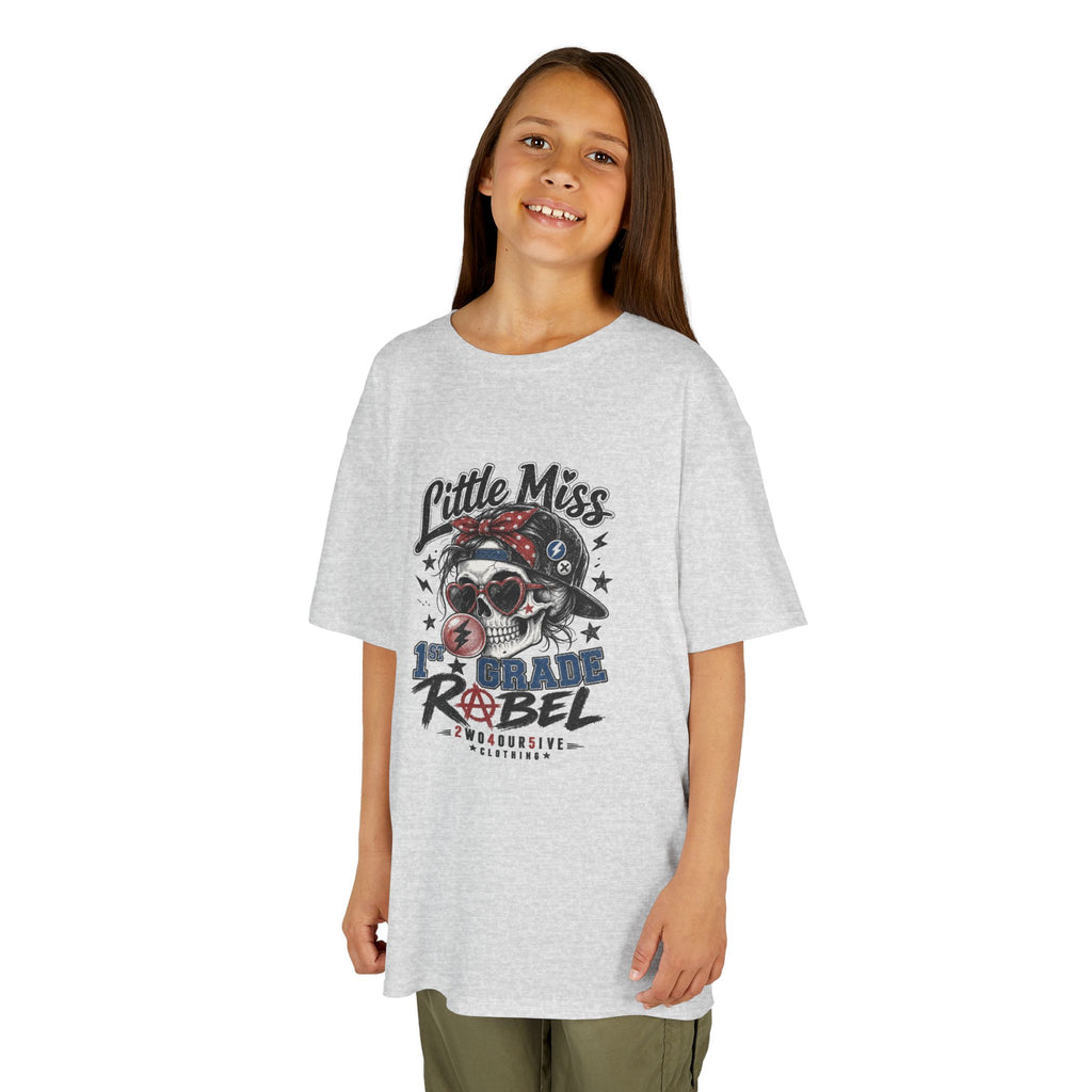 Kids T-Shirt — "Little Miss Rebel" Skull Bandana Graphic