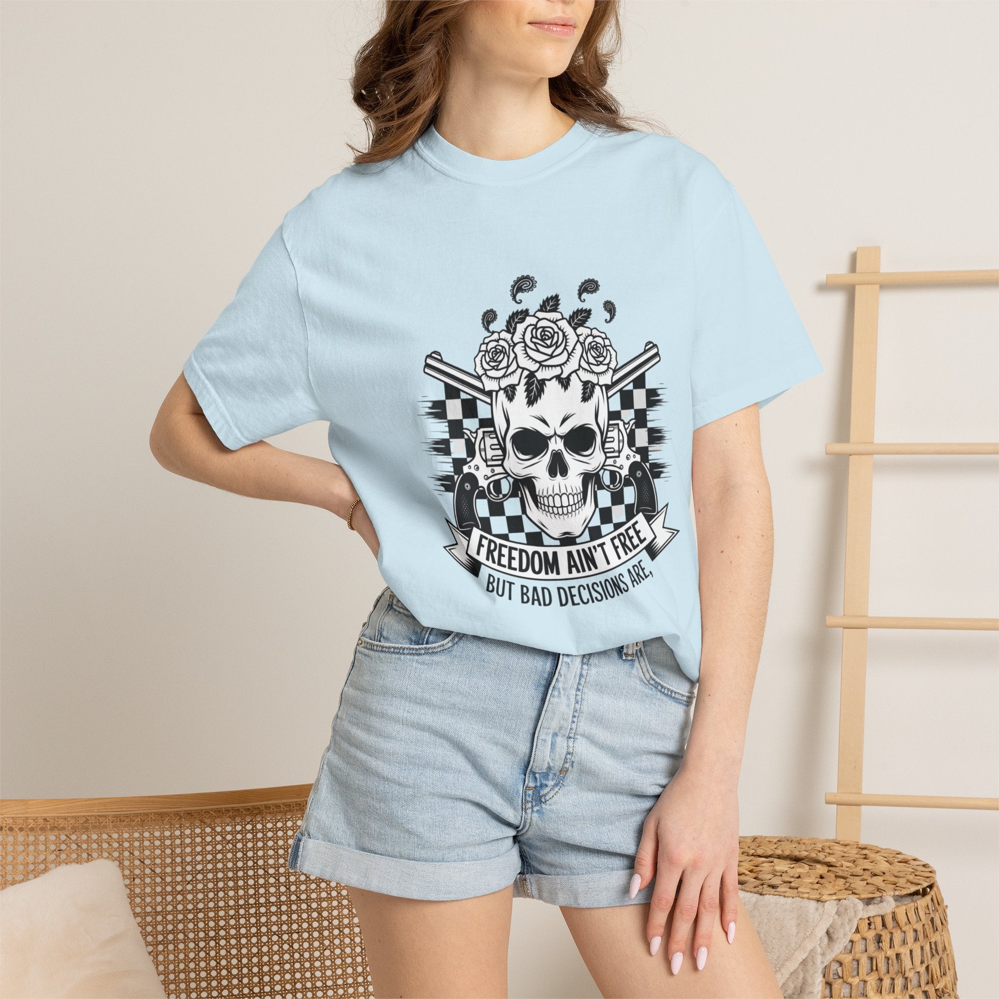 Skull & Roses T‑Shirt — "Freedom Ain't Free" Graphic Tee