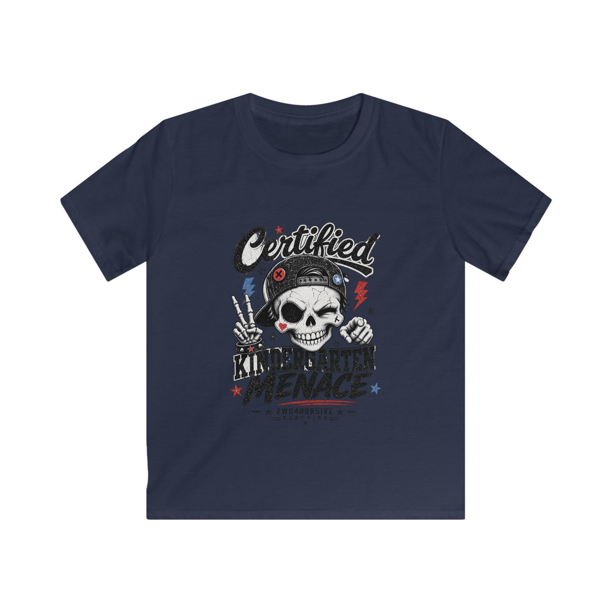 Kids Tee - "Certified Kindergarten Menace" Skull Graphic Shirt