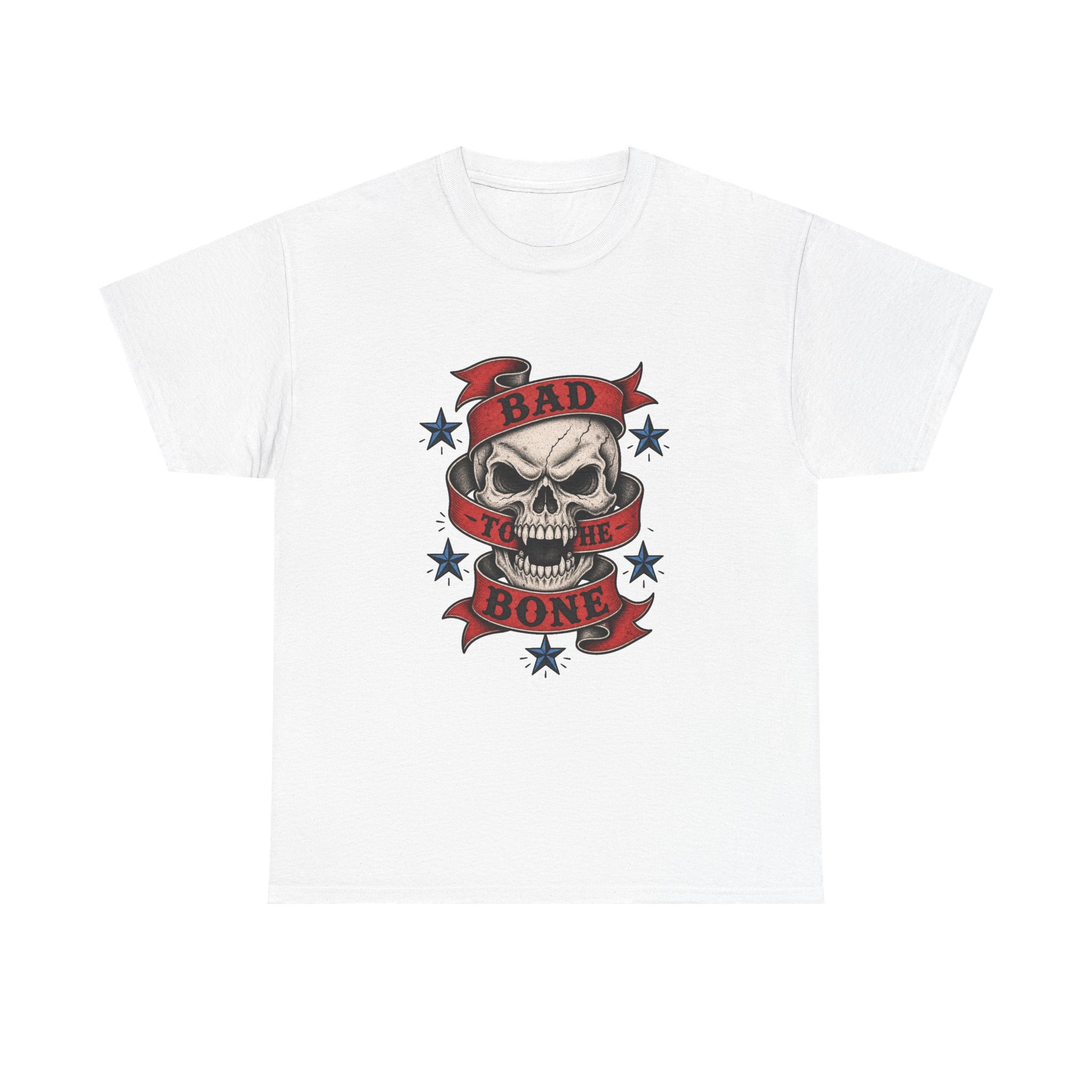 Bad to the Bone Skull Tee — Retro Rocker Biker Graphic T-Shirt
