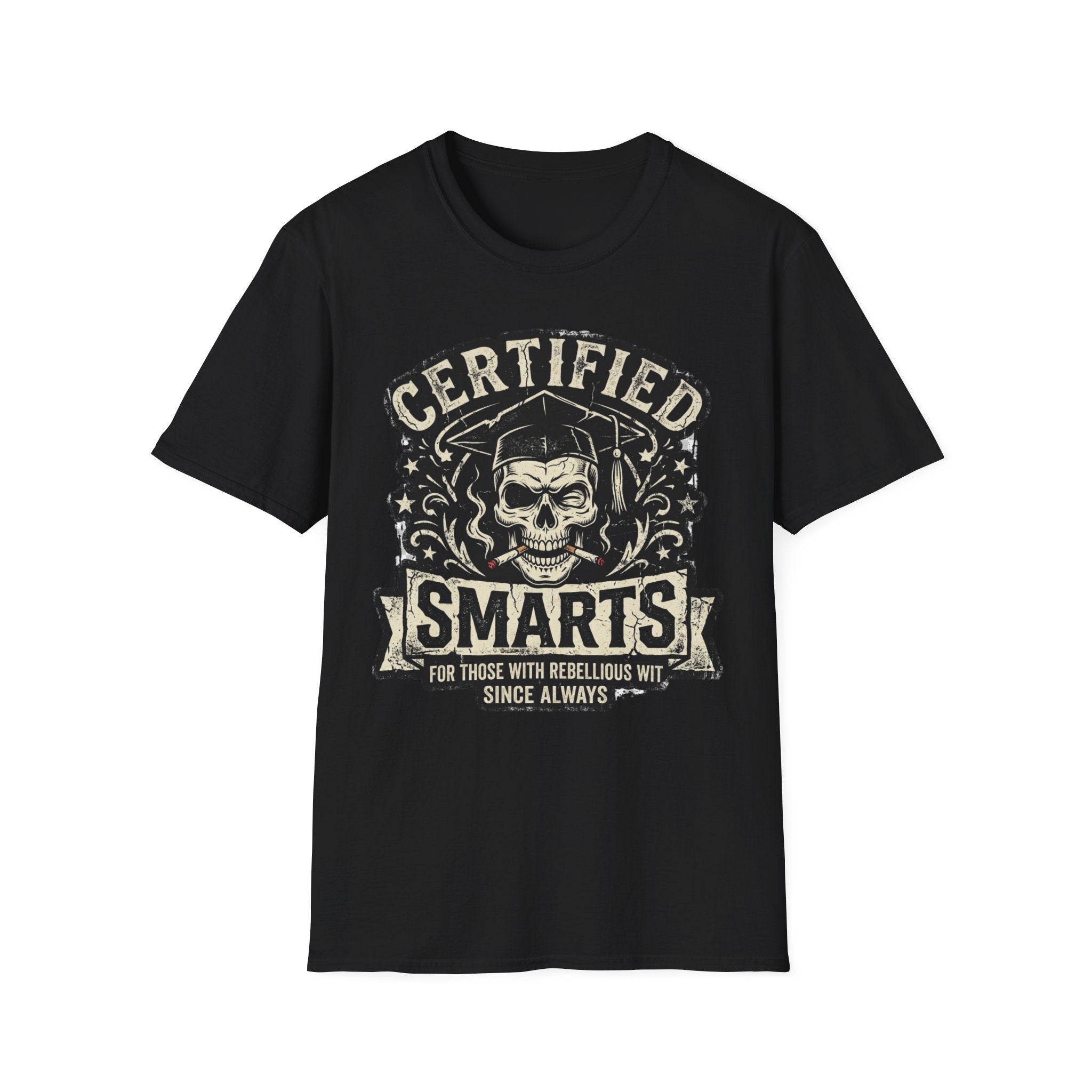 Certified Smarts Skull T-Shirt – Funny Rebel Geek Graphic Tee