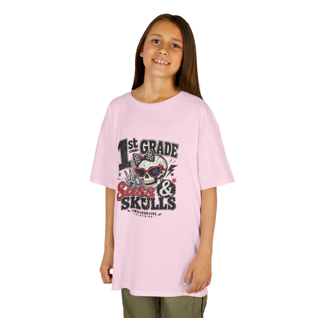 1st Grade Skulls & Sparks Kids Tee — Cute Rocker School Shirt for Back to School
