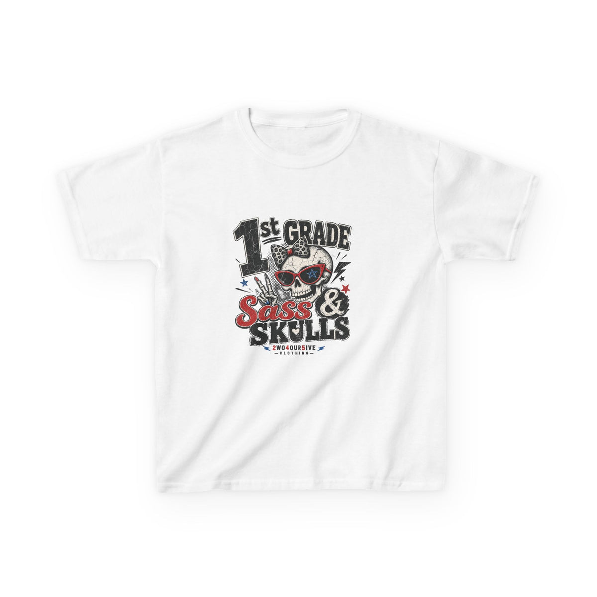 1st Grade Skulls & Sparks Kids Tee — Cute Rocker School Shirt for Back to School