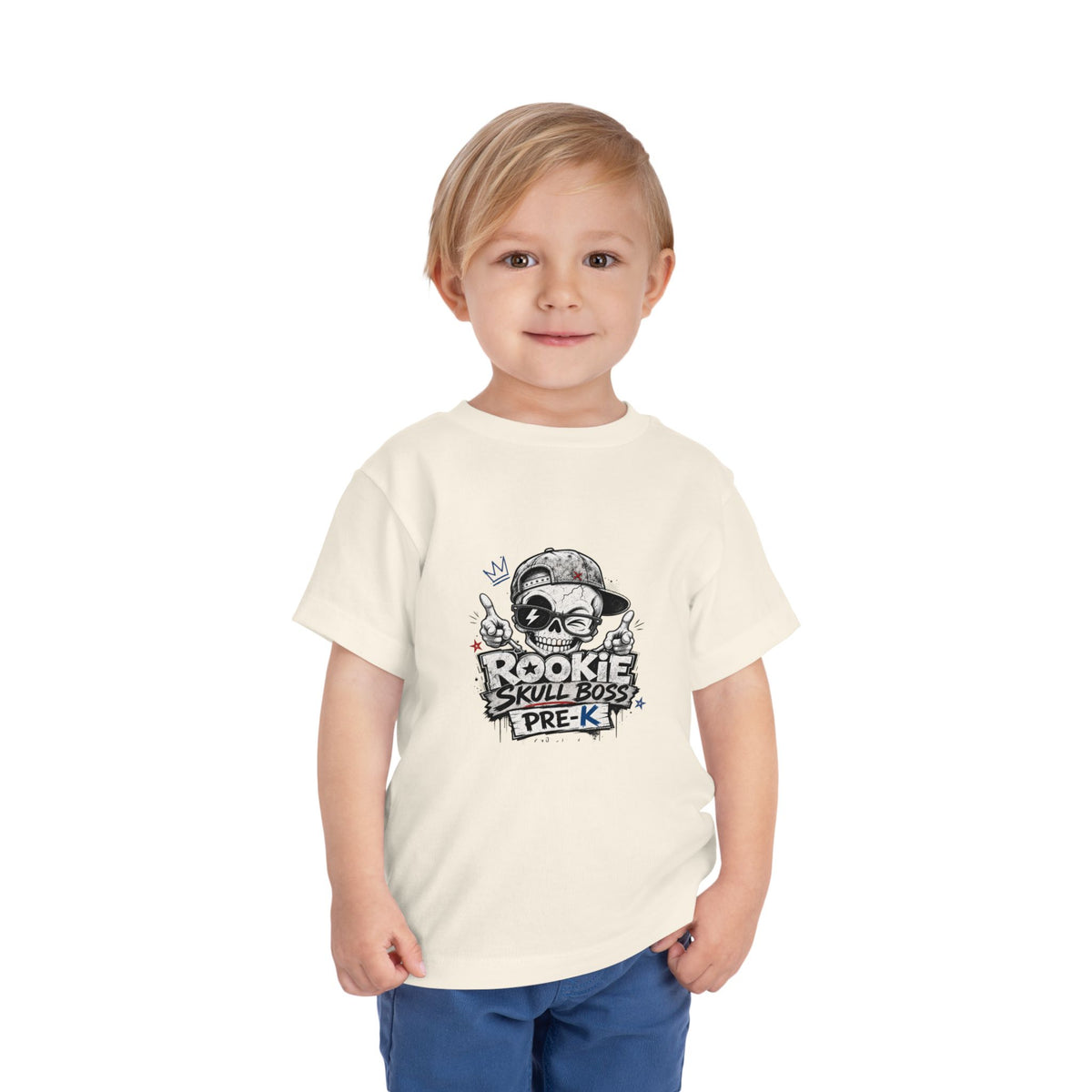 Toddler Tee — "Rookie Skull Boss Pre-K" Graphic Shirt