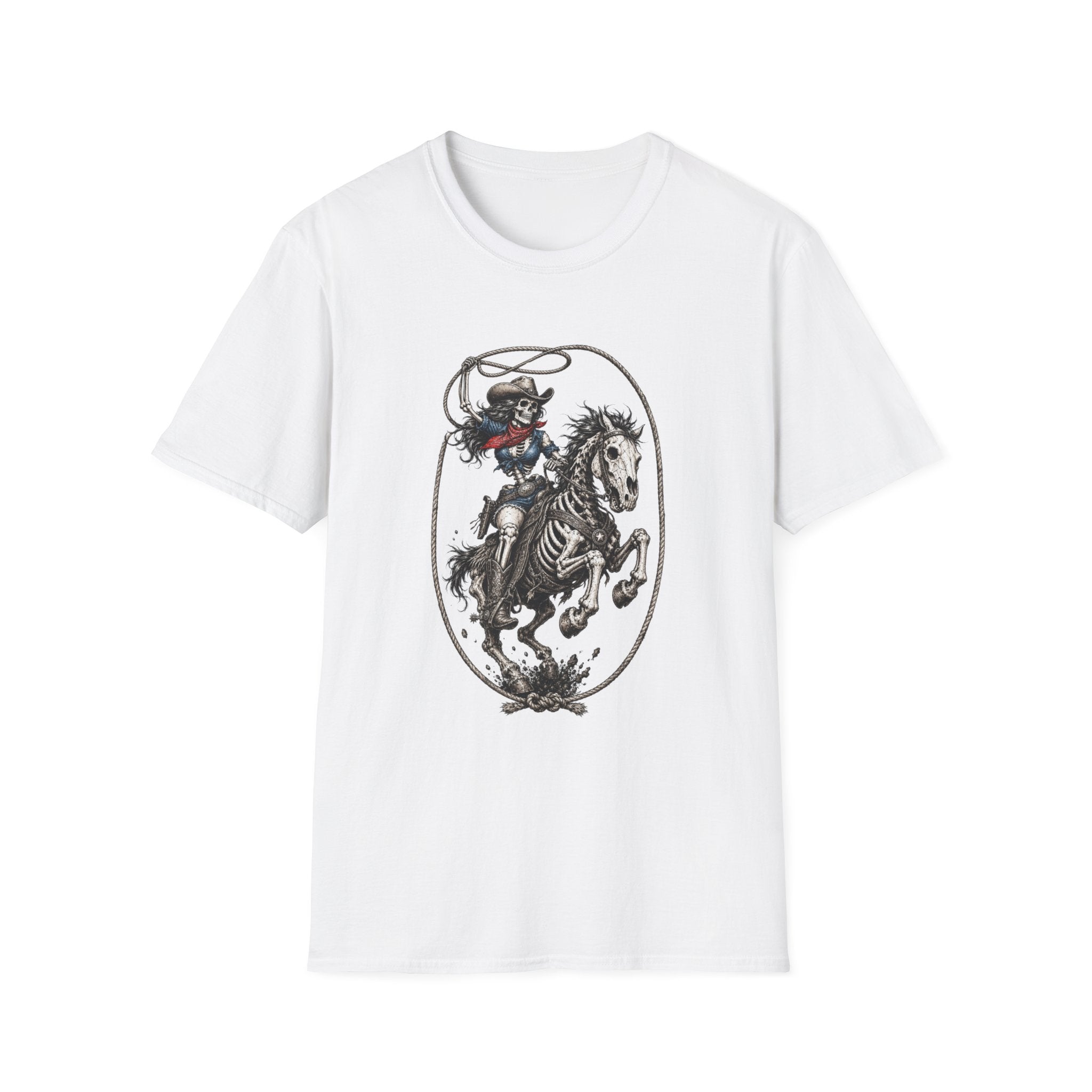 Skeleton Cowboy Riding Horse T-Shirt — Western Gothic Rodeo Tee