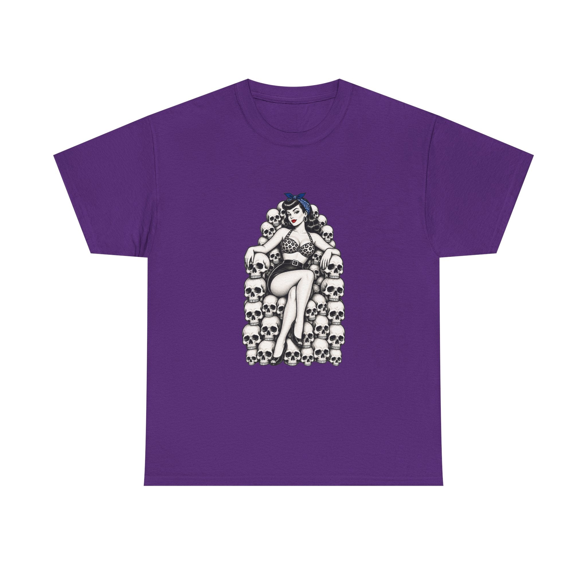 Skull Throne Pin-Up T-Shirt — Retro Goth Rockabilly Tee