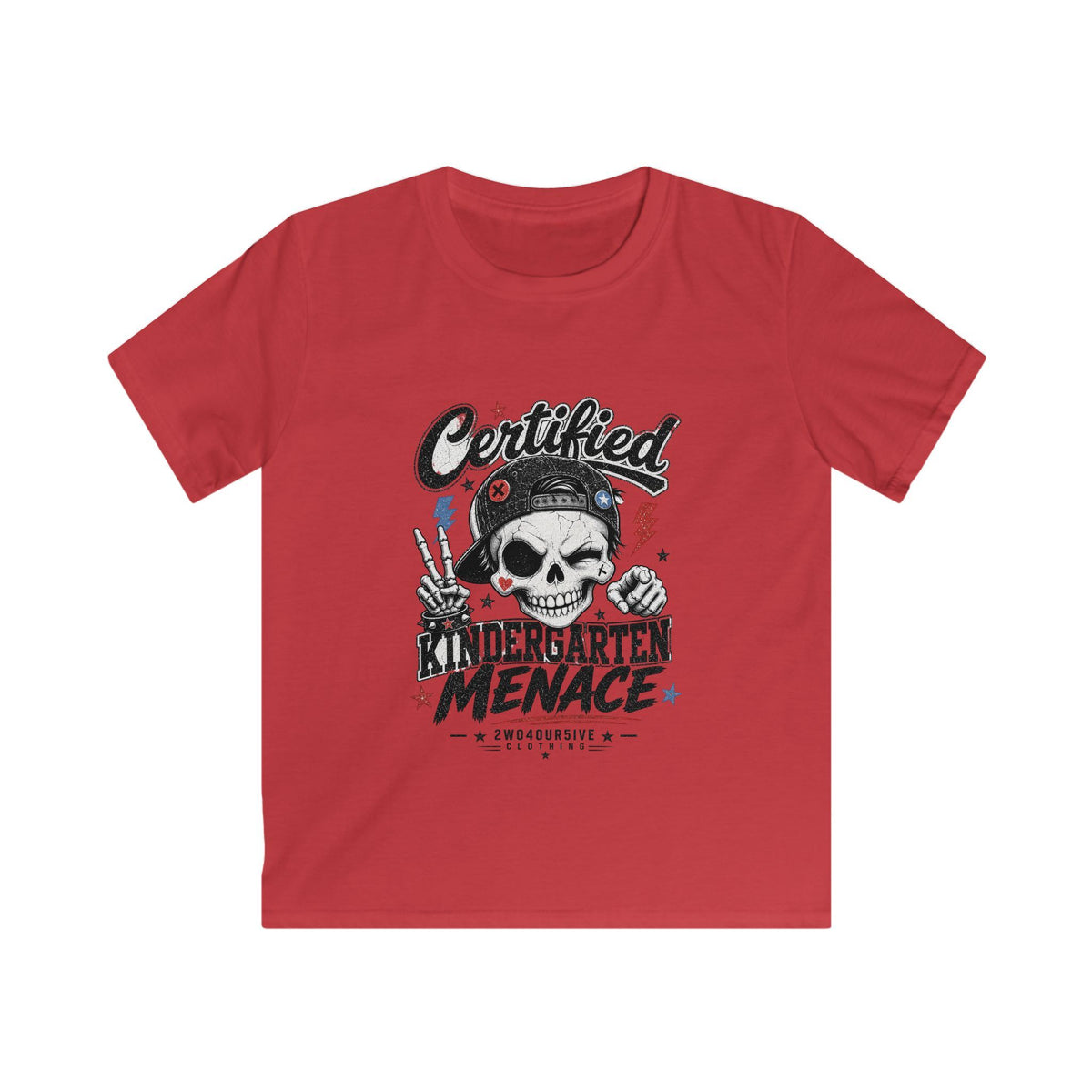 Kids Tee - "Certified Kindergarten Menace" Skull Graphic Shirt