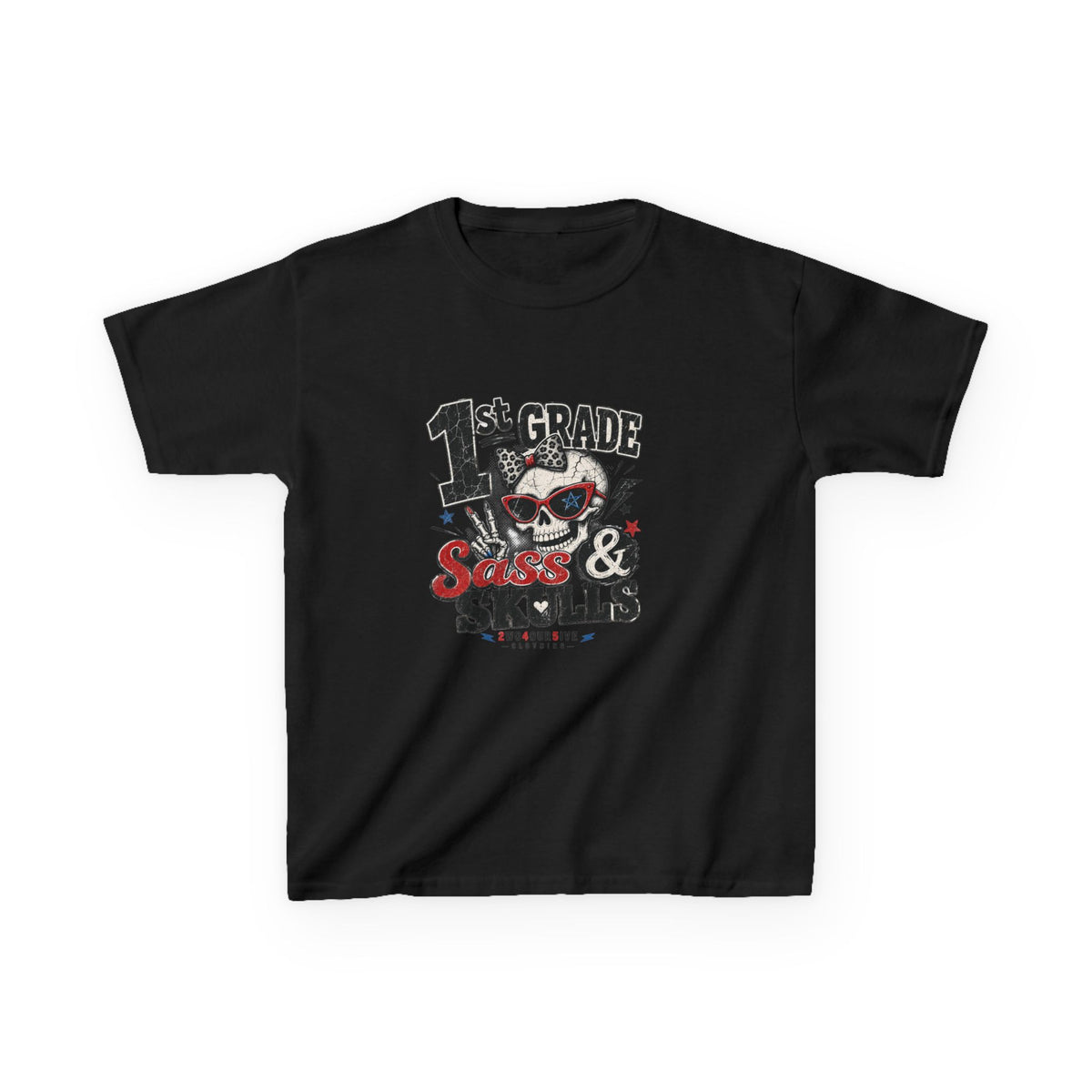 1st Grade Skulls & Sparks Kids Tee — Cute Rocker School Shirt for Back to School