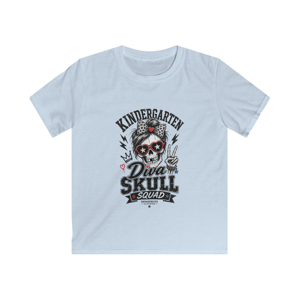 Kids Tee — "Kindergarten Diva Skull Squad" Graphic Shirt