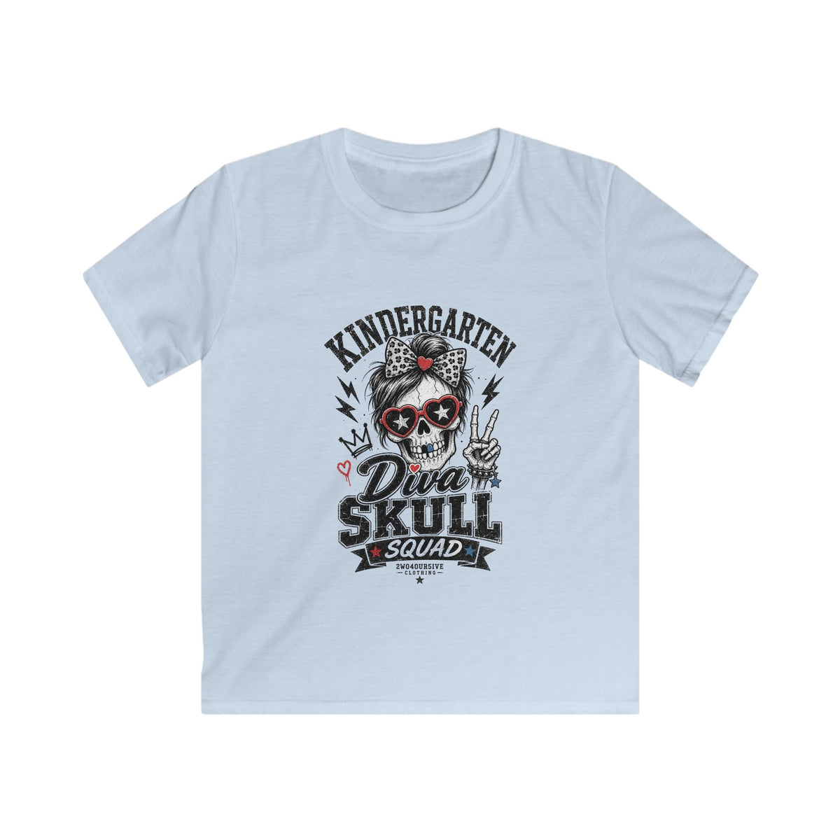 Kids Tee — "Kindergarten Diva Skull Squad" Graphic Shirt