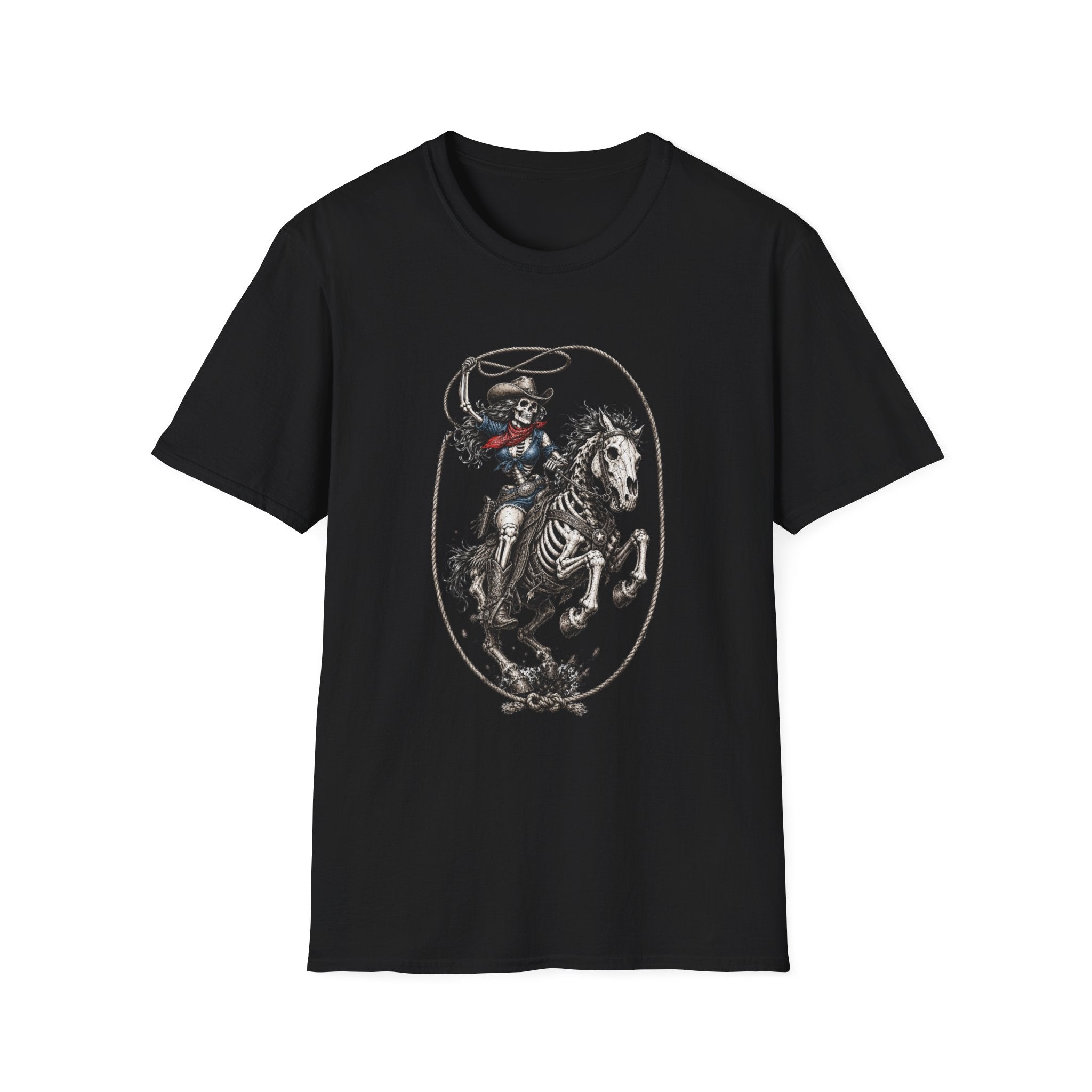 Skeleton Cowboy Riding Horse T-Shirt — Western Gothic Rodeo Tee