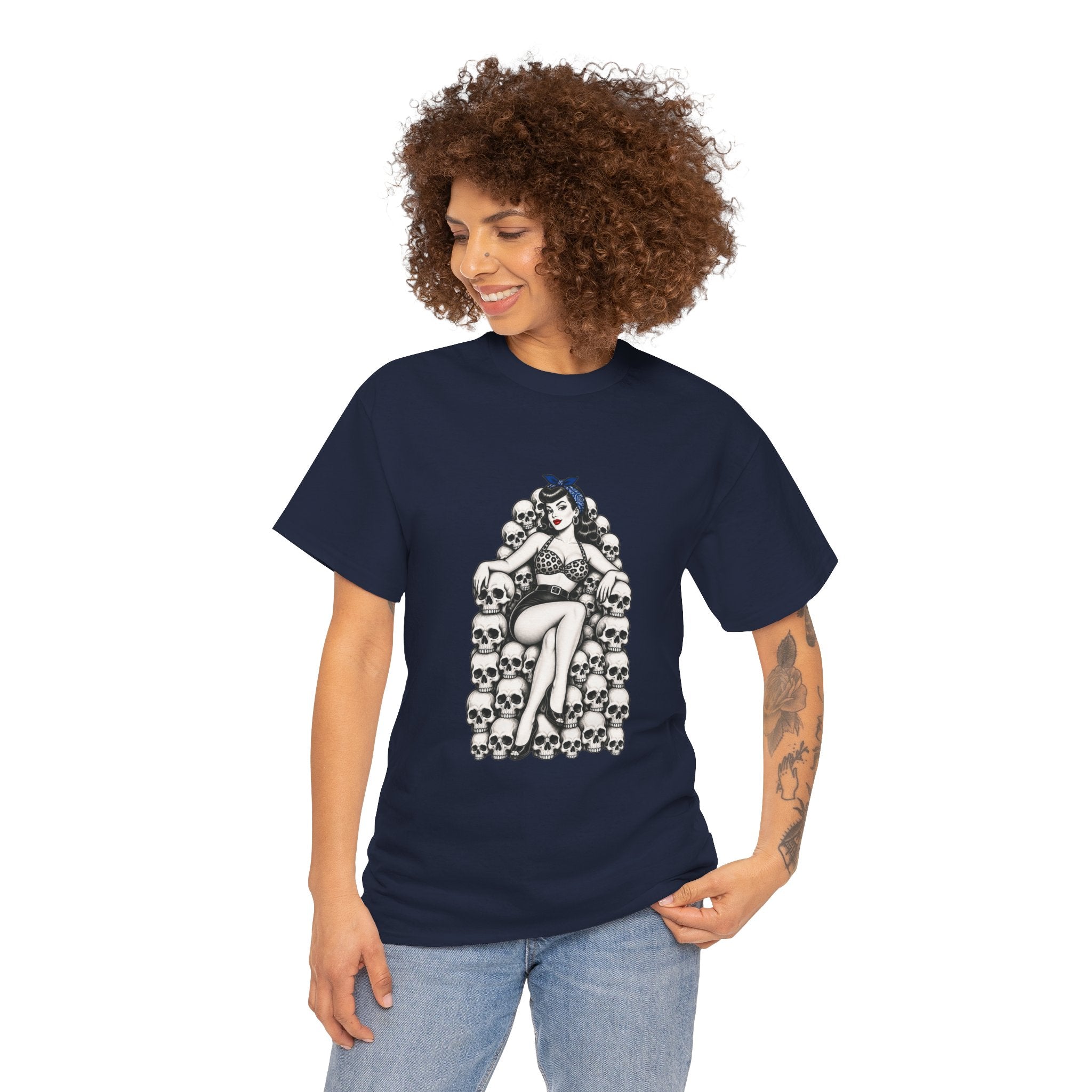 Skull Throne Pin-Up T-Shirt — Retro Goth Rockabilly Tee