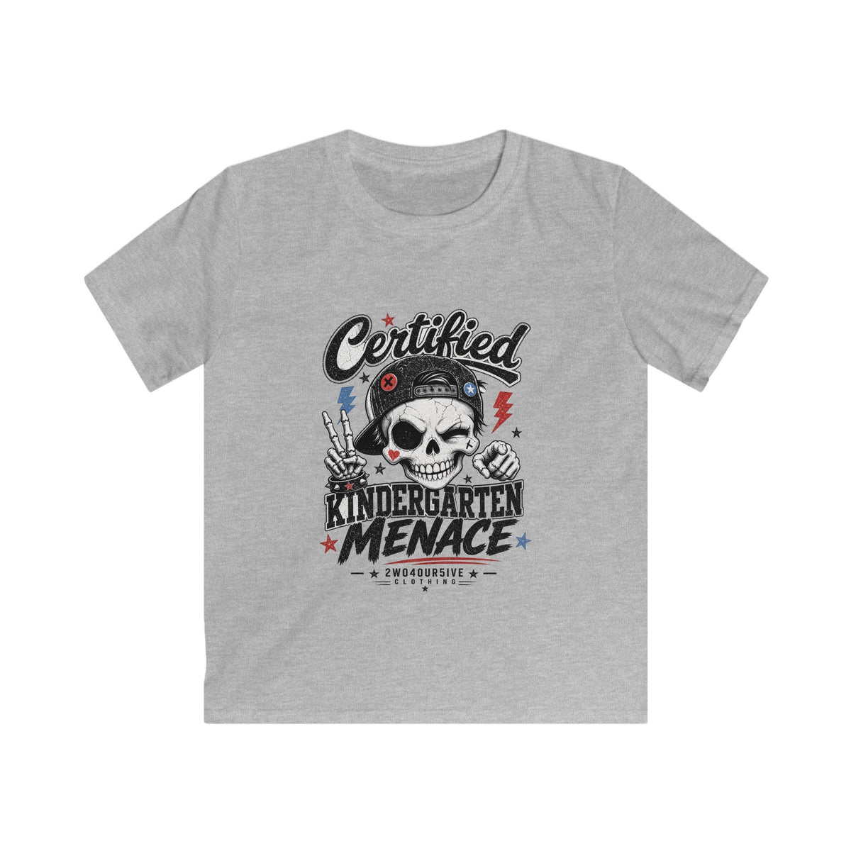 Kids Tee - "Certified Kindergarten Menace" Skull Graphic Shirt