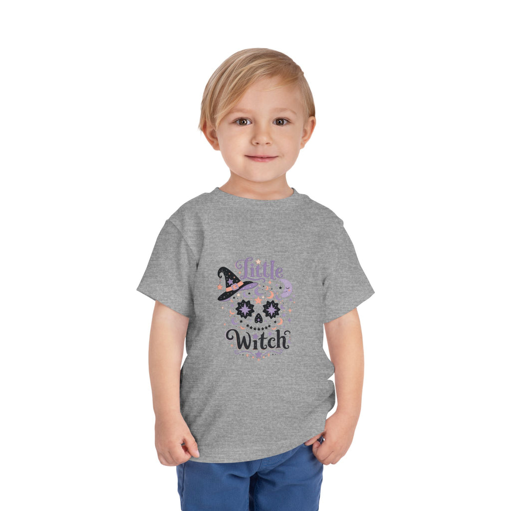 Toddler Tee — "Little Witch" Halloween Skull Hat Graphic