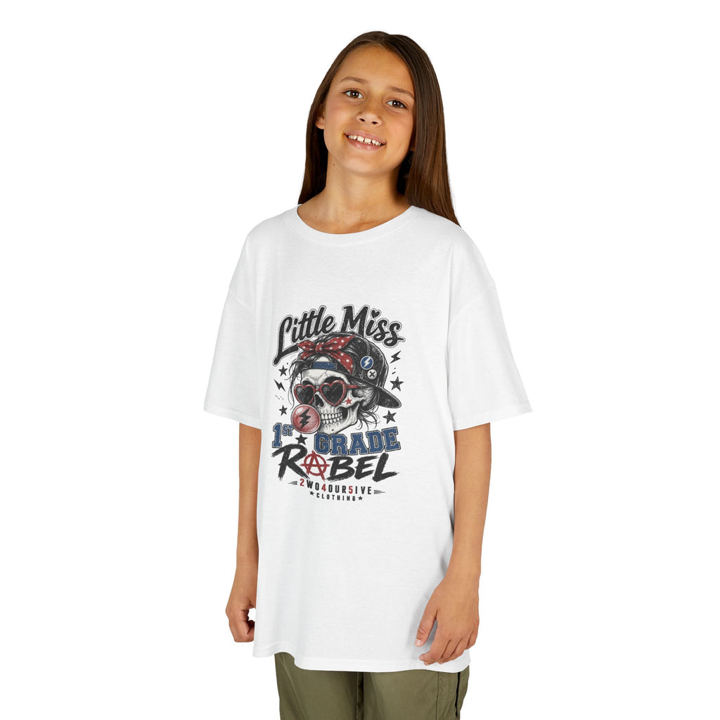 Kids T-Shirt — "Little Miss Rebel" Skull Bandana Graphic