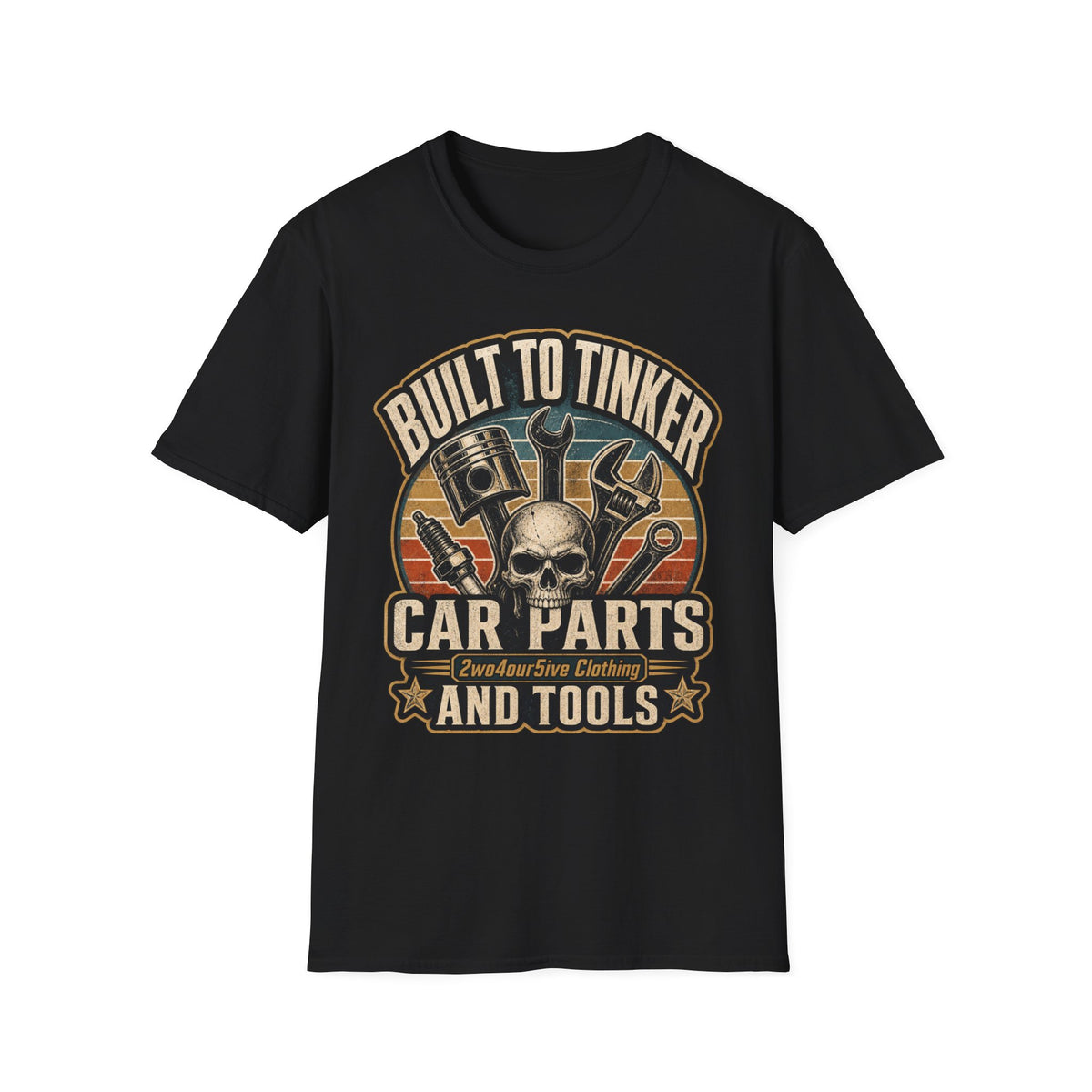 Built to Tinker Car Parts and Tools Tee — Vintage Mechanic Skull Shirt
