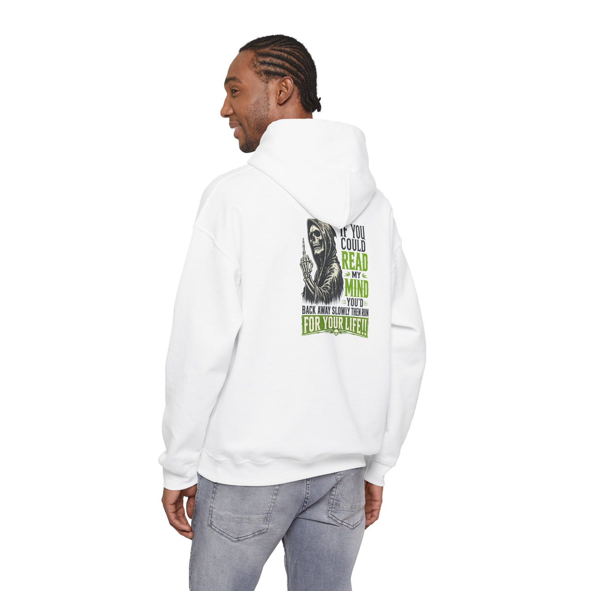 Reaper Graphic Hoodie — "You Could Read My Mind" Dark Humor Pullover