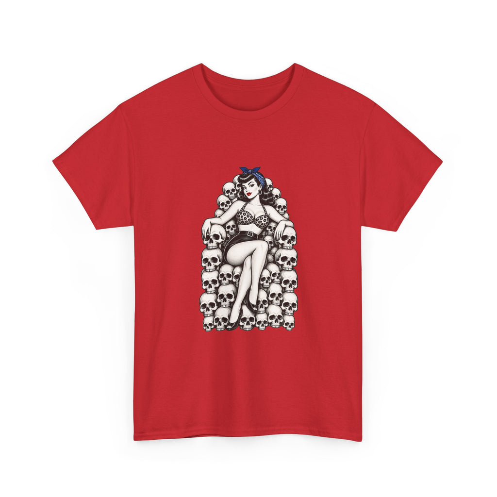 Skull Throne Pin-Up T-Shirt — Retro Goth Rockabilly Tee