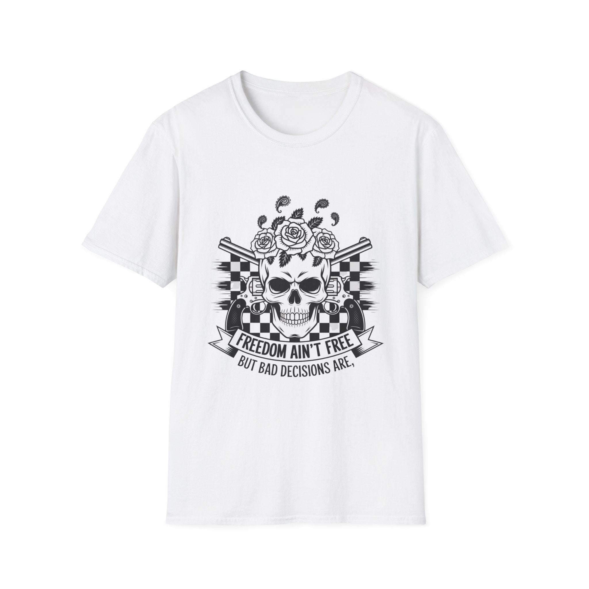 Skull & Roses T‑Shirt — “Freedom Ain’t Free” Racing Flag Graphic