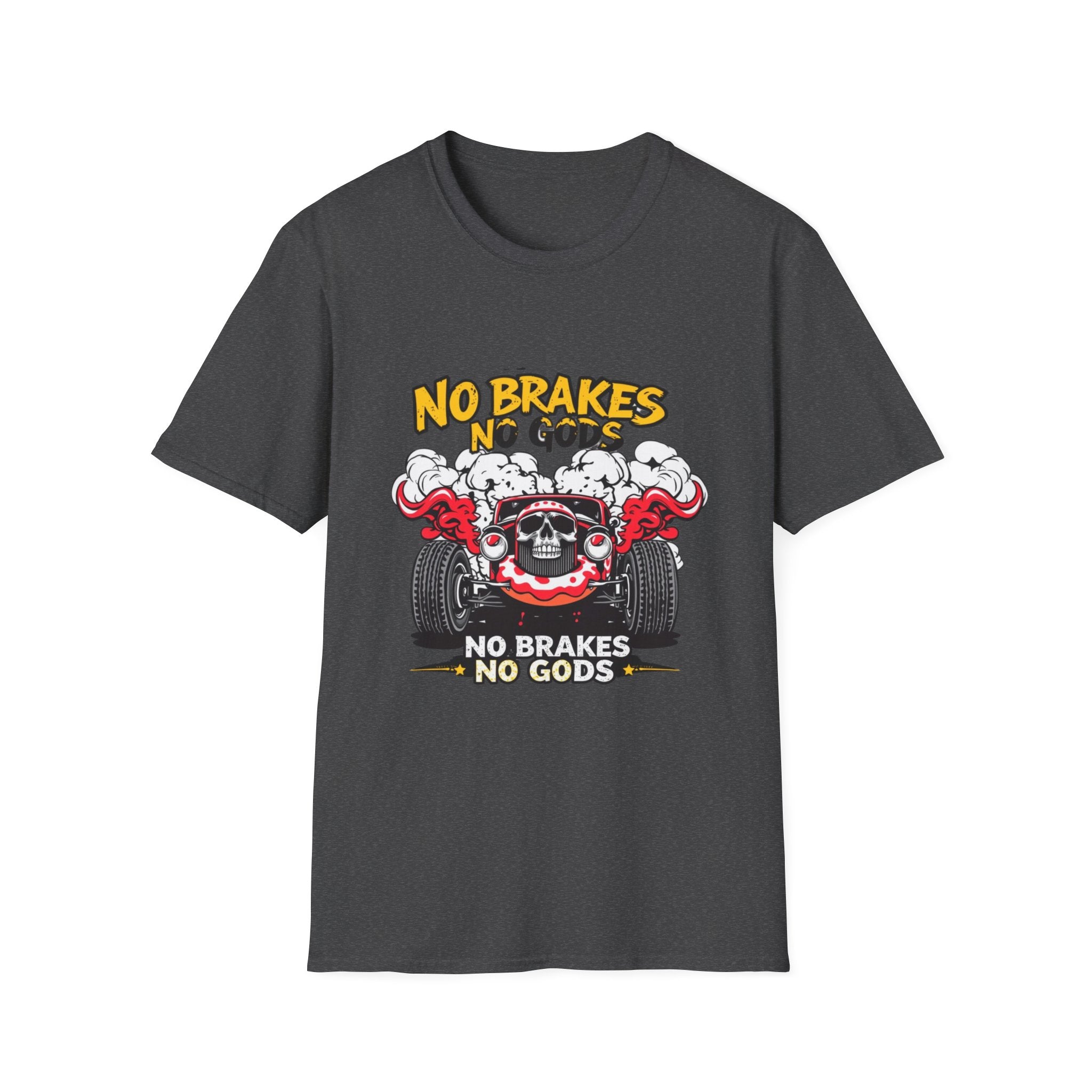 No Brakes No Gods Graphic T-Shirt — Vintage Skull Hot Rod Racing Tee