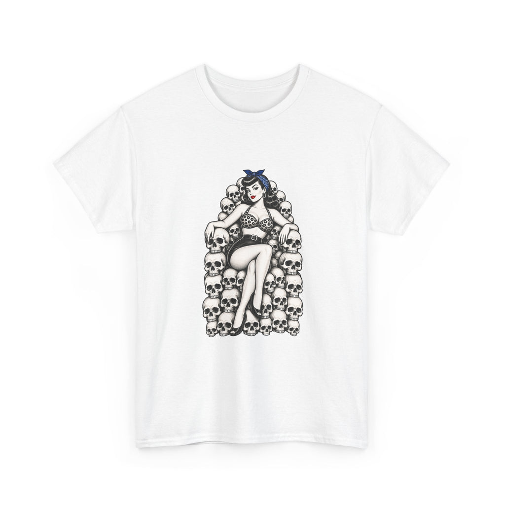 Skull Throne Pin-Up T-Shirt — Retro Goth Rockabilly Tee