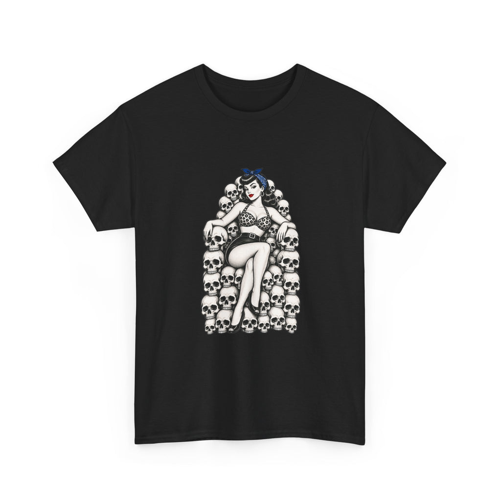 Skull Throne Pin-Up T-Shirt — Retro Goth Rockabilly Tee