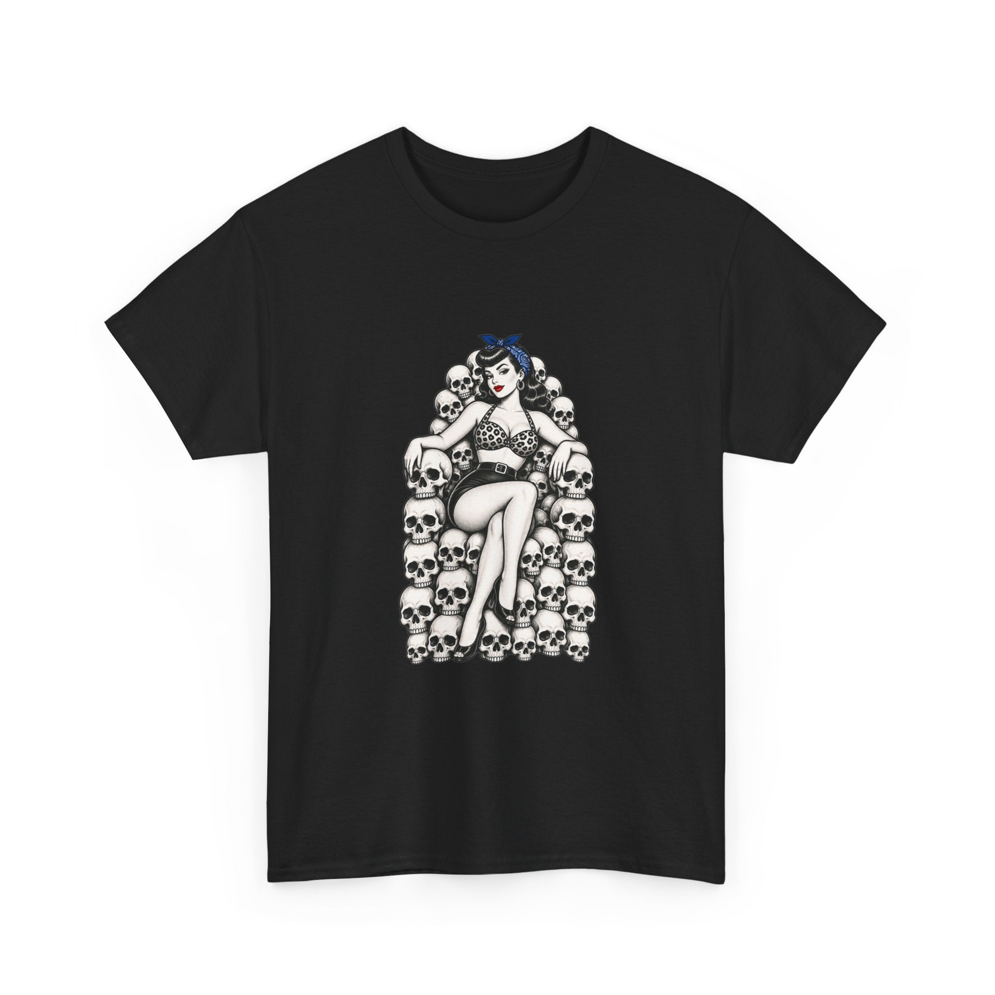 Skull Throne Pin-Up T-Shirt — Retro Goth Rockabilly Tee