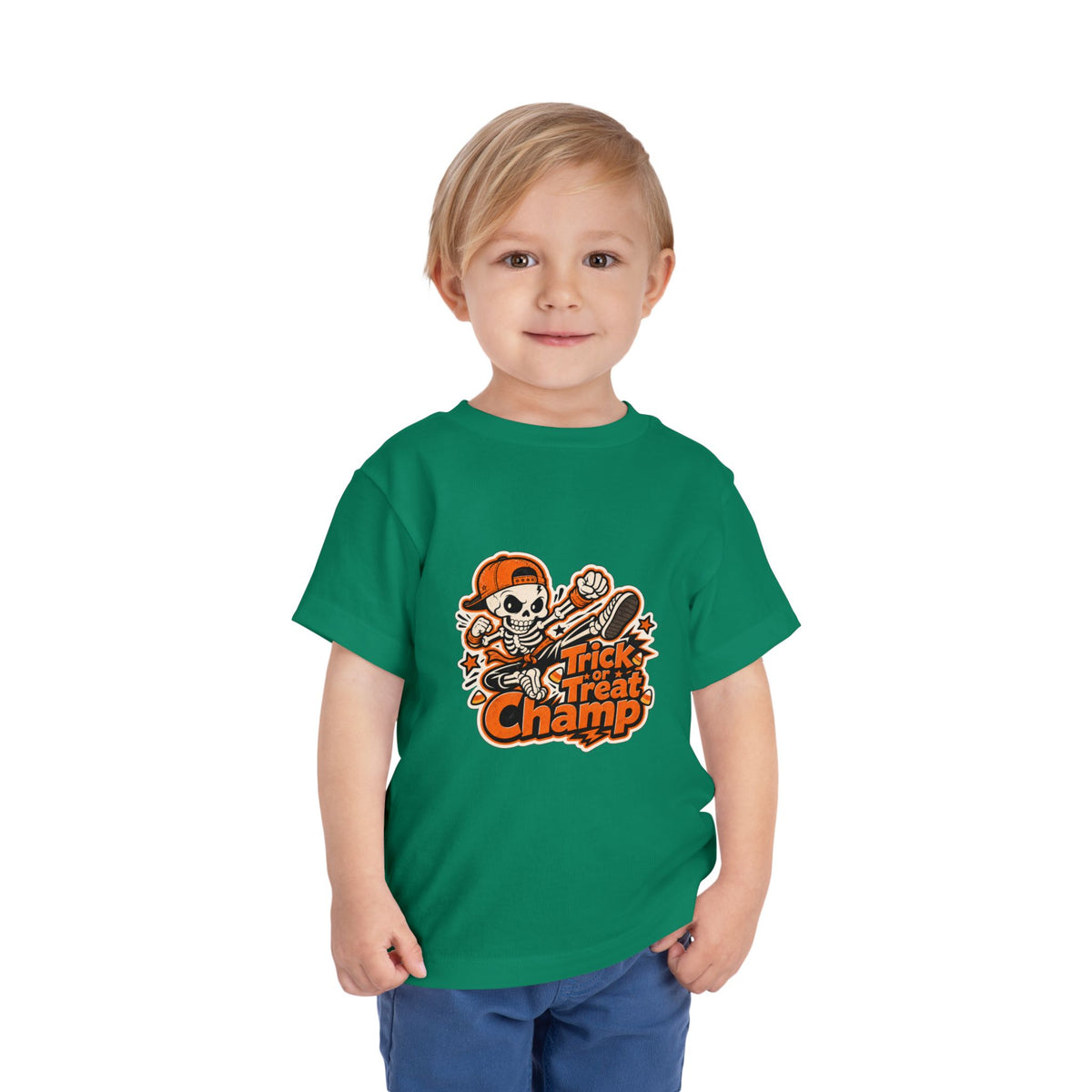 Toddler Tee — 'Trick or Treat Champ' Halloween Skeleton Skate Graphic