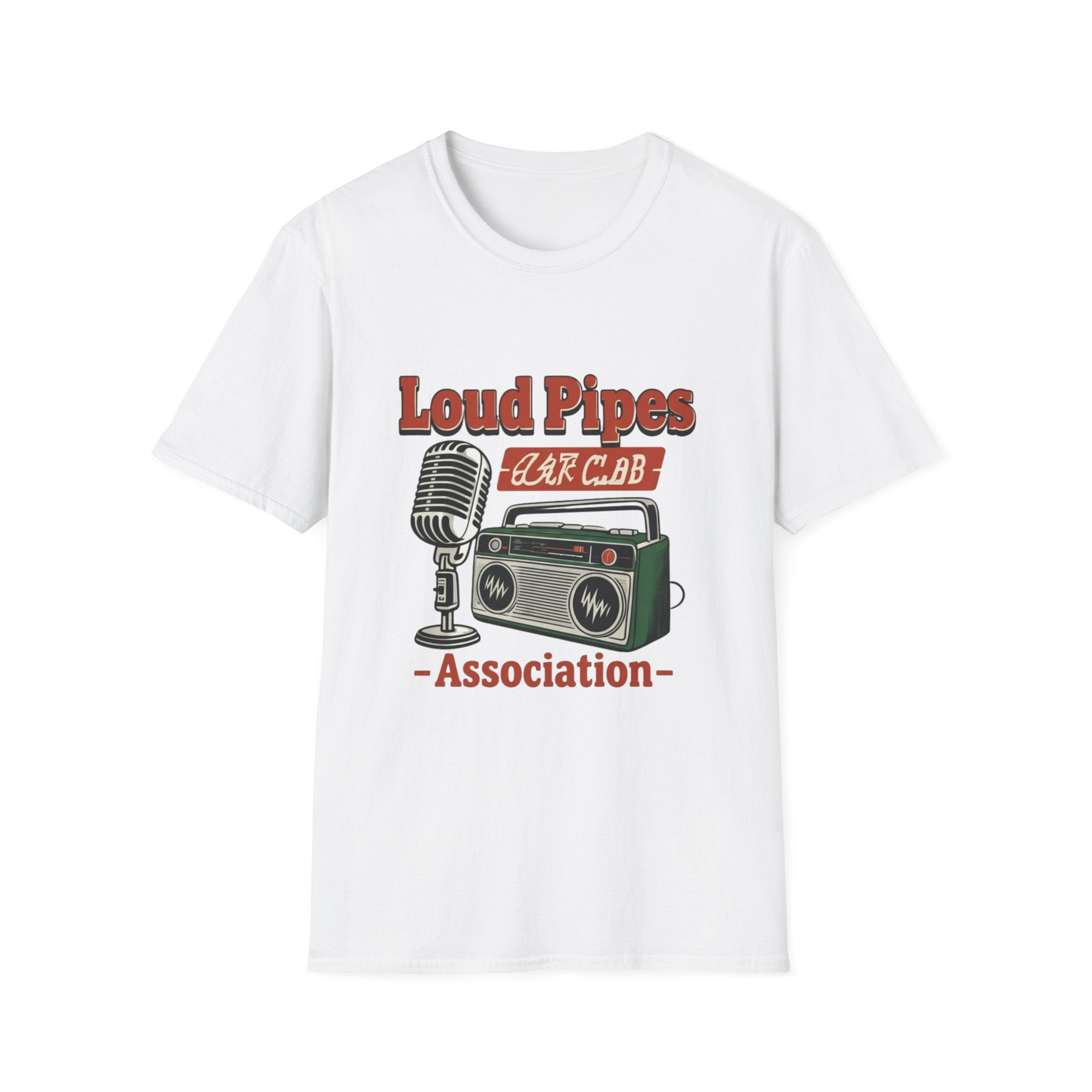 Loud Pipes Radio Club T-Shirt – Vintage Microphone & Boombox "Association" Tee