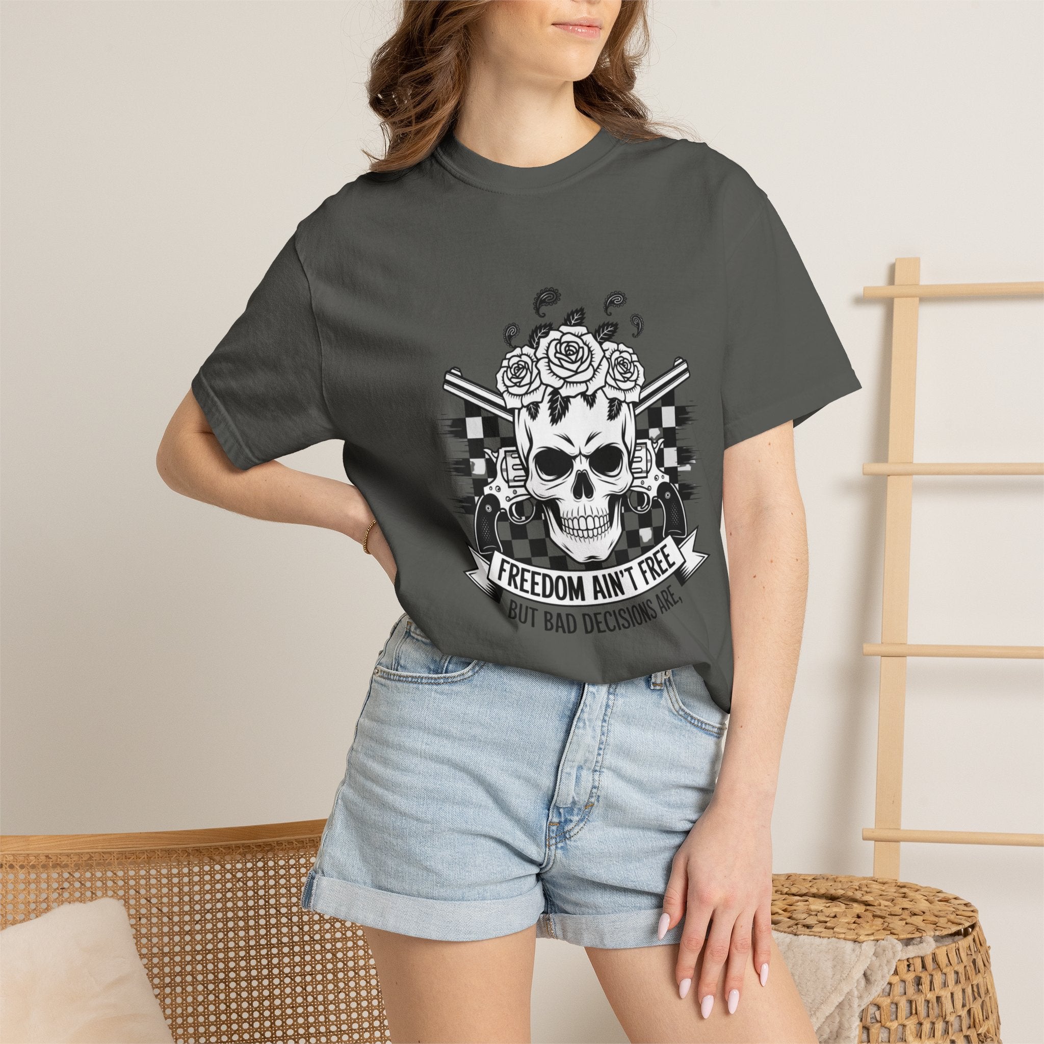Skull & Roses T‑Shirt — "Freedom Ain't Free" Graphic Tee