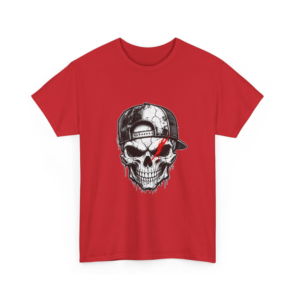 Skull Cap T-Shirt — Grunge Skull with Red Eye Slash Graphic