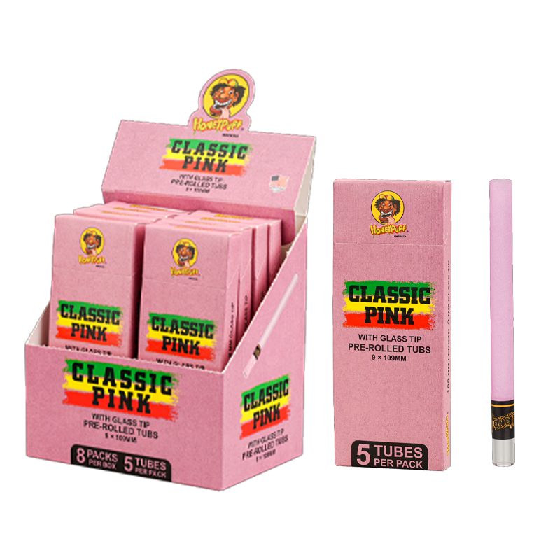 Honey Puff | Pre-Rolled Tubes with Glass Tip – Classic Pink  (Box of 8)