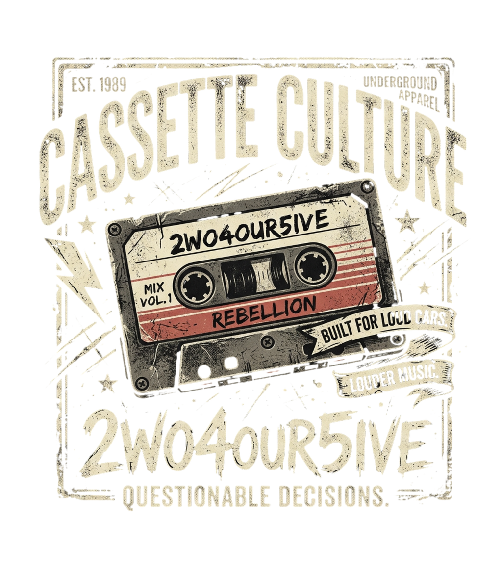 Cassette Culture Vintage Tee — Retro Tape ‘2w04our5ive’ Music Shirt