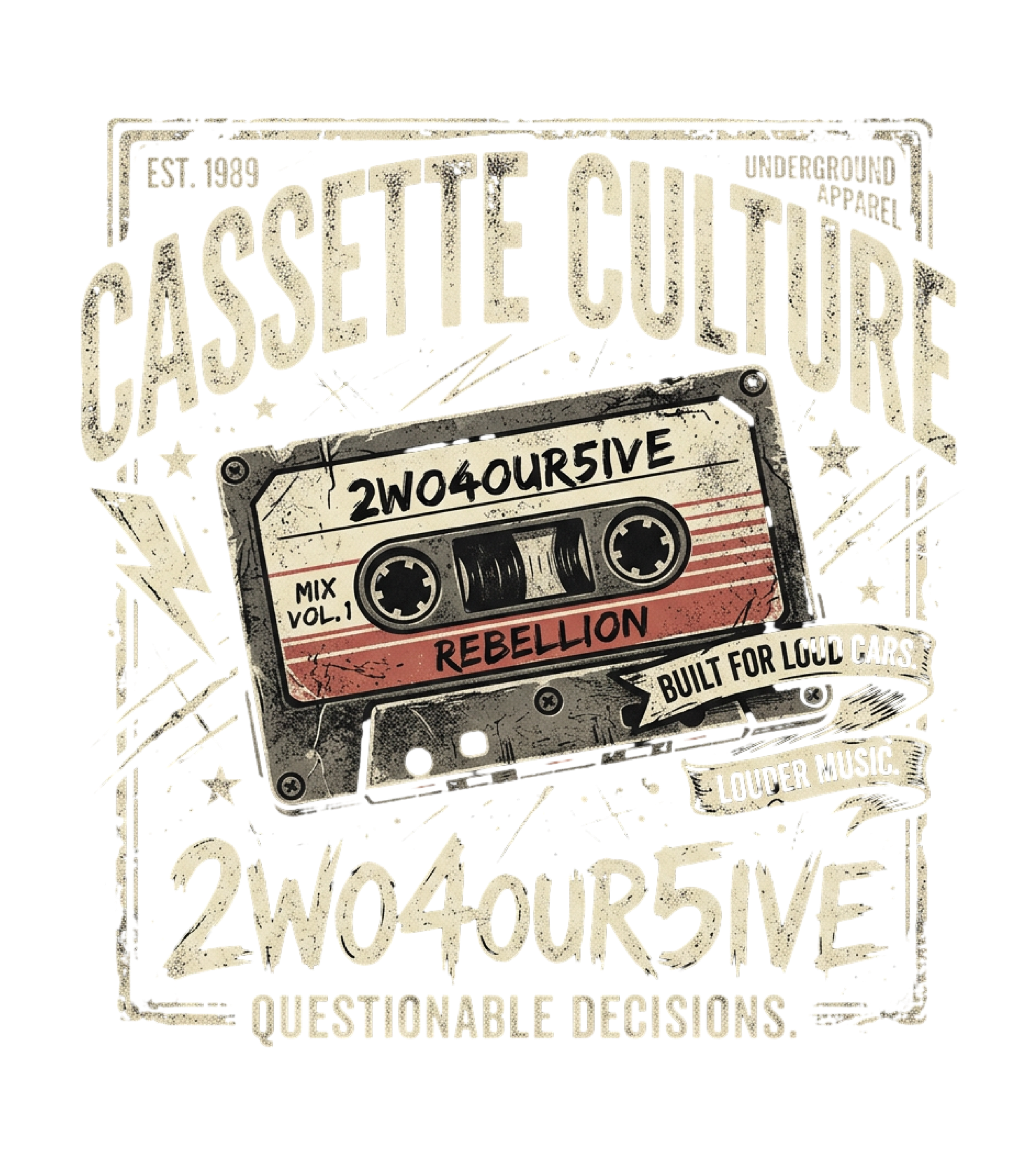 Cassette Culture Vintage Tee — Retro Tape ‘2w04our5ive’ Music Shirt